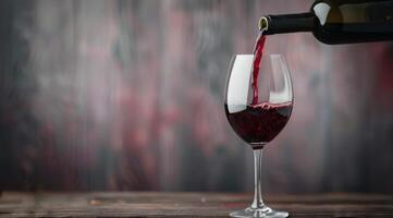 Red Wine Glass and Bottle on Table photo