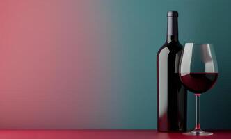 Red Wine Bottle and Glass on a Gray Background photo