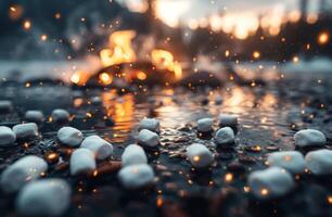 Marshmallows Roasting Over a Campfire at Dusk photo