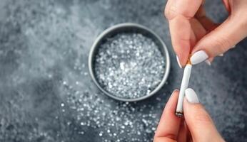 Closeup Of A Lit Cigarette Being Extinguished In An Ashtray photo
