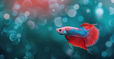 Red Betta Fish Swimming in Bokeh Background photo