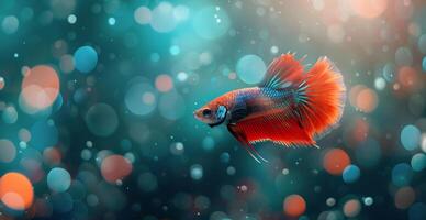 Red Betta Fish Swimming in Bokeh Background photo