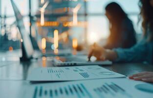 Person Analyzing Financial Data With Pen photo
