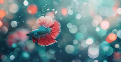 Red Betta Fish Swimming in Bokeh Background photo