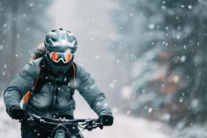 Cyclist Riding Through Snow photo