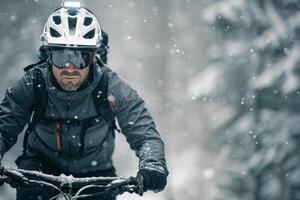 Cyclist Riding Through Snow photo