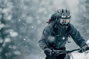 Cyclist Riding Through Snow photo