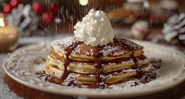 Chocolate Chip Pancakes With Whipped Cream photo