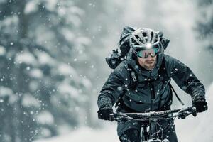Cyclist Riding Through Snow photo