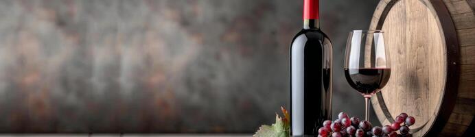 Red Wine and Grapes With Barrel photo