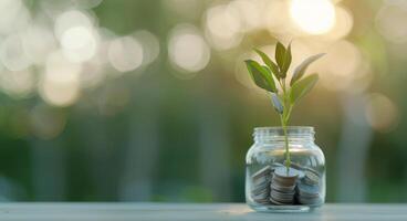 Plant Growing From Coins In A Jar photo