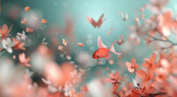 Goldfish and Origami Cranes in a Floral Dream photo