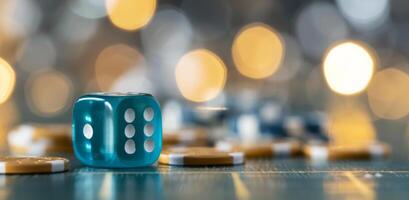 Blue Dice on Table photo