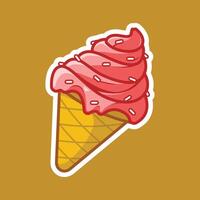 Strawberry Ice Cream in the Cone with Sprinkles on Isolated Background. Food and Beverage Illustration Theme. vector
