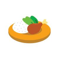 Illustration of a plate of healthy food complete with fried chicken rice and vegetables. Design elements of breakfast or lunch menu illustrations vector