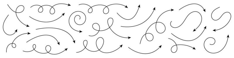 Collection of curved arrows. Set simple curved hand drawn arrows. Collection of pointers. vector