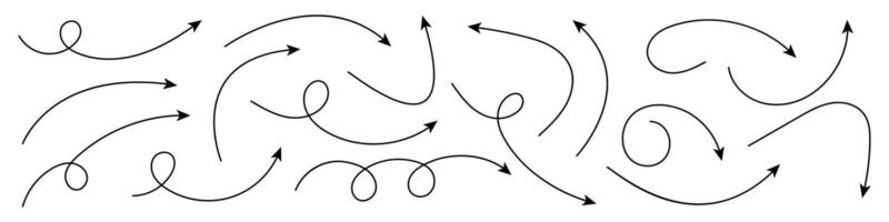 Collection of curved arrows. Set simple curved hand drawn arrows. Collection of pointers. vector