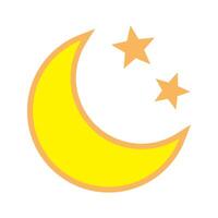 Yellow crescent moon with stars icon on white background. Night icon. Crescent moon icon. Minimalist style. vector