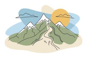 One line art of the adventures mountain drawing Abstract minimal continuous line wall decor vector