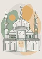 One line art of Mosque drawing Abstract continuous line art vector