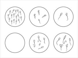 Illustration of sperm pathologies. Spermogram. Sperm defects. Defects of the sperm head. Sperm motility. vector