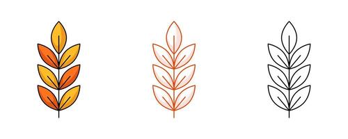 Autumn red yellow leaf, colorful and line icon set. Fall seasonal concept, flat outline icon, monochrome red and color illustration. For logo, sticker, coloring book, label, emblem vector