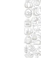 Autumn vertical a4 poster, space for text. Minimalist monochrome gray right side border frame with fall seasonal cozy elements. For card, banner, invitation, social media, festival or planner. vector