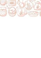 Autumn vertical a4 poster with space for text. Minimalist monochrome red upper border frame with fall seasonal cozy elements. For card, banner, invitation, social media, festival or planner. vector