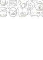 Autumn vertical a4 poster with space for text. Minimalist monochrome gray upper border frame with fall seasonal cozy elements. For card, banner, invitation, social media, festival or planner. vector