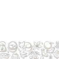 Autumn square poster with space for text. Minimalist monochrome gray bottom border frame with fall seasonal cozy elements. For card, banner, invitation, social media, festival or postcard vector