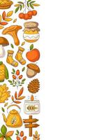 Autumn vertical a4 poster, space for text. Colorful left side border frame with fall seasonal cozy elements. For card, banner, invitation, social media, festival or planner. Isolated background vector