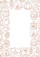 Autumn vertical a4 poster, space for text, isolated background. Minimalist monochrome red frame with fall seasonal cozy elements. For card, banner, invitation, social media, festival or planner. vector