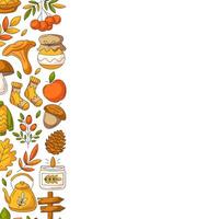 Autumn square poster with space for text. Colorful left side border frame with fall seasonal cozy elements. For card, banner, invitation, social media, festival or postcard. Isolated background vector
