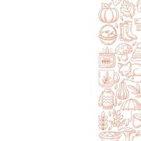 Autumn square poster with space for text. Minimalist monochrome red right side border frame with fall seasonal cozy elements. For card, banner, invitation, social media, festival or postcard. vector