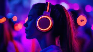 Silent Disco Party with Neon Lights photo