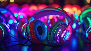 Colorful Silent Disco Headphones ready to be used at an event photo