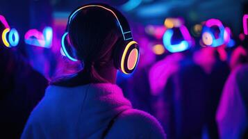 Silent Disco Party with Neon Lights photo