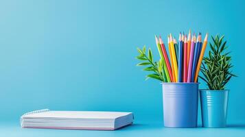 Back to school. On a blue isolated background photo
