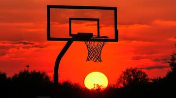 Basketball Hoop Against Sunset photo