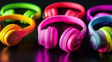 Colorful Silent Disco Headphones ready to be used at an event photo
