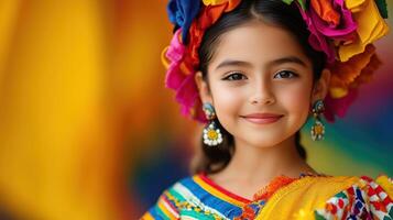 Mexican girl with traditional clothes for national hispanic heritage month photo