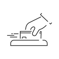 Pos Terminal Payment line icon with Credit Card and Check. Outline sign. vector