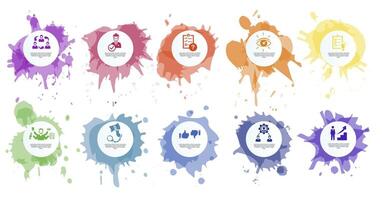 Infographic Management template. Icons in different colors. Include Lead Management, Criticism, Specialist, Interaction and others. vector