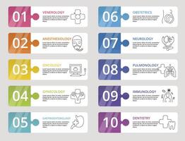 Infographic Medical icons illustration. 10 colored steps info template with editable text. vector