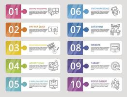 Infographic Digital Marketing icons illustration. 10 colored steps info template with editable text. vector