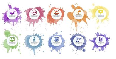 Infographic Social Media template. Icons in different colors. Include Like, Audience, Boosted Post, Feed and others. vector