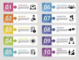 Infographic Management icons illustration. 10 colored steps info template with editable text. vector