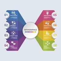 Infographic Team Building icons illustration. 8 colored steps info template with editable text. vector