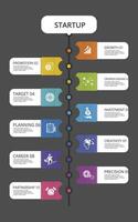 Infographic Startup template. Icons in different colors. Include Partnership, Precision, Career, Creativity and others. vector
