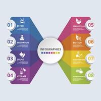 Infographic Biohacking icons illustration. 8 colored steps info template with editable text. vector